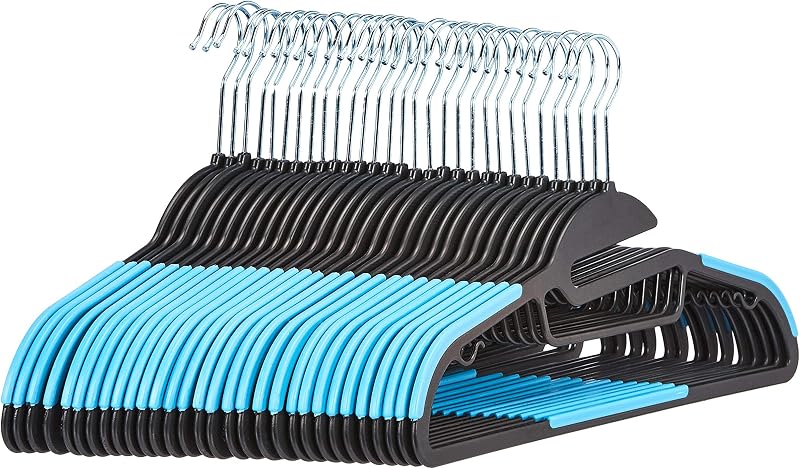 Amazon Basics Non-Slip Heavy Duty Plastic Hanger with Horizontal Bar Blue