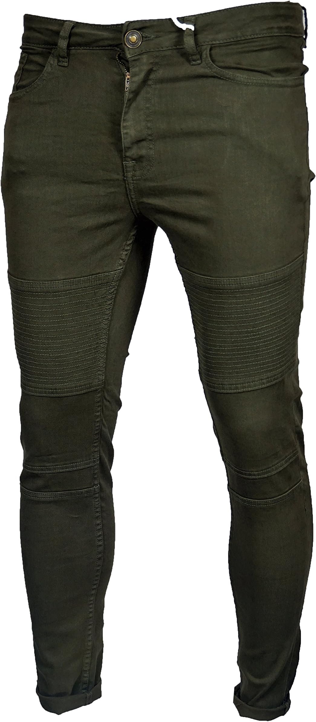 LCJ Denim Mens Biker Khaki Green Super Skinny Fit Stretch Jeans
