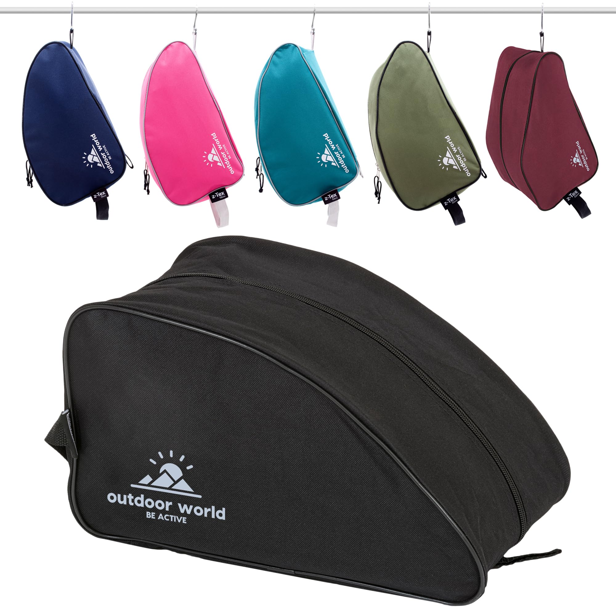 Outdoor World Premium Boot Bag – Water-Resistant 600D Polyester Shoe & Boot Storage for Hiking, Walking, Football, Rugby, Golf & Gym – Fits Up to UK Size 13 – Wide Zip Opening & Carry Handle (Black)