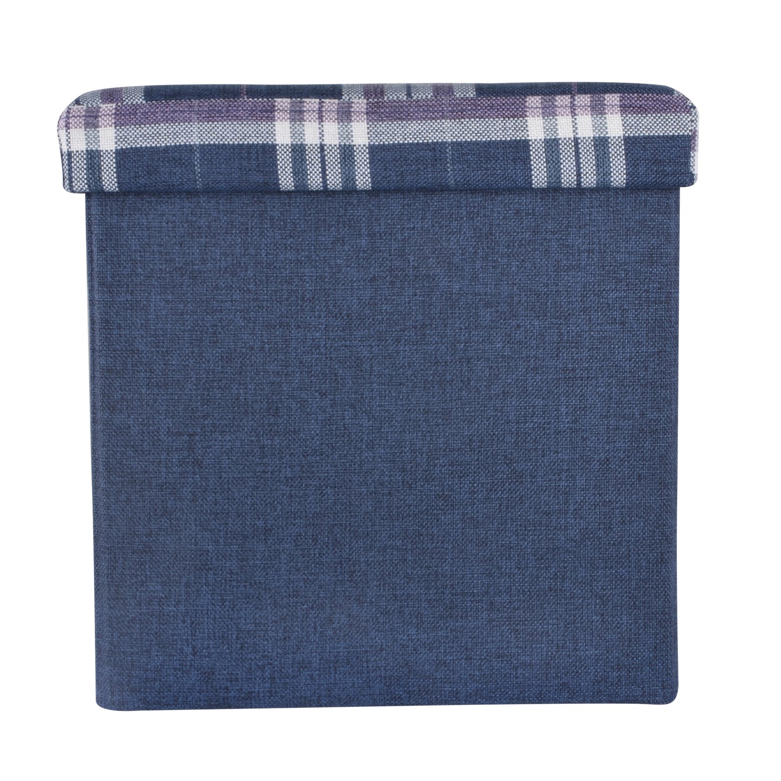XSS Folding Check Pattern Storage Ottoman Cube With Foam Padded Lid 15" - Blue