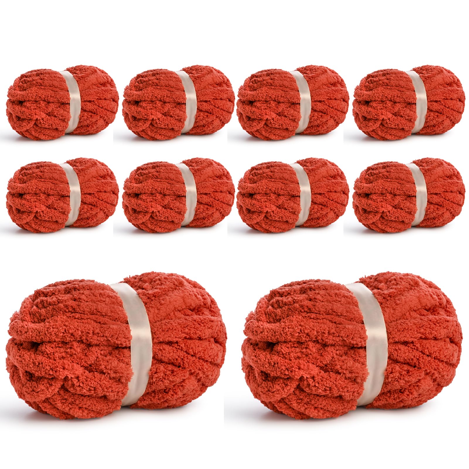 Photo 1 of 10 Pack Jumbo Chenille Yarn for Crocheting, #10 Super Bulky Baby Soft Yarn for Hand Knitting, 220 yds /70.5 oz Fluffy Chunky Knit Throw Blanket Yarn (Deep Orange)