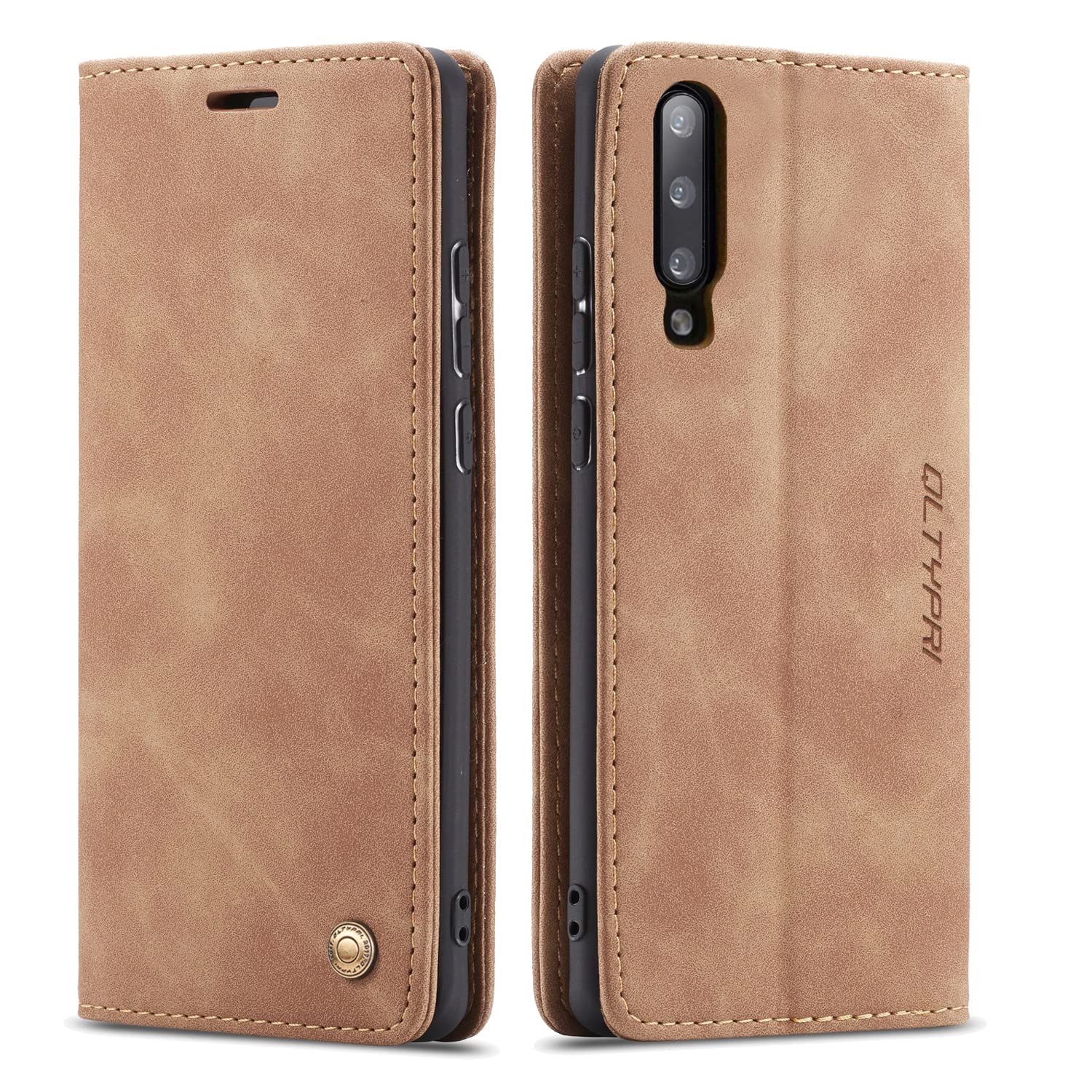 QLTYPRI Case for Samsung Galaxy A50, Vintage PU Leather Wallet Case Card Slot Kickstand Magnetic Closure Shockproof Flip Folio Case Cover for Samsung Galaxy A30S A50 A50S - Brown — image 1