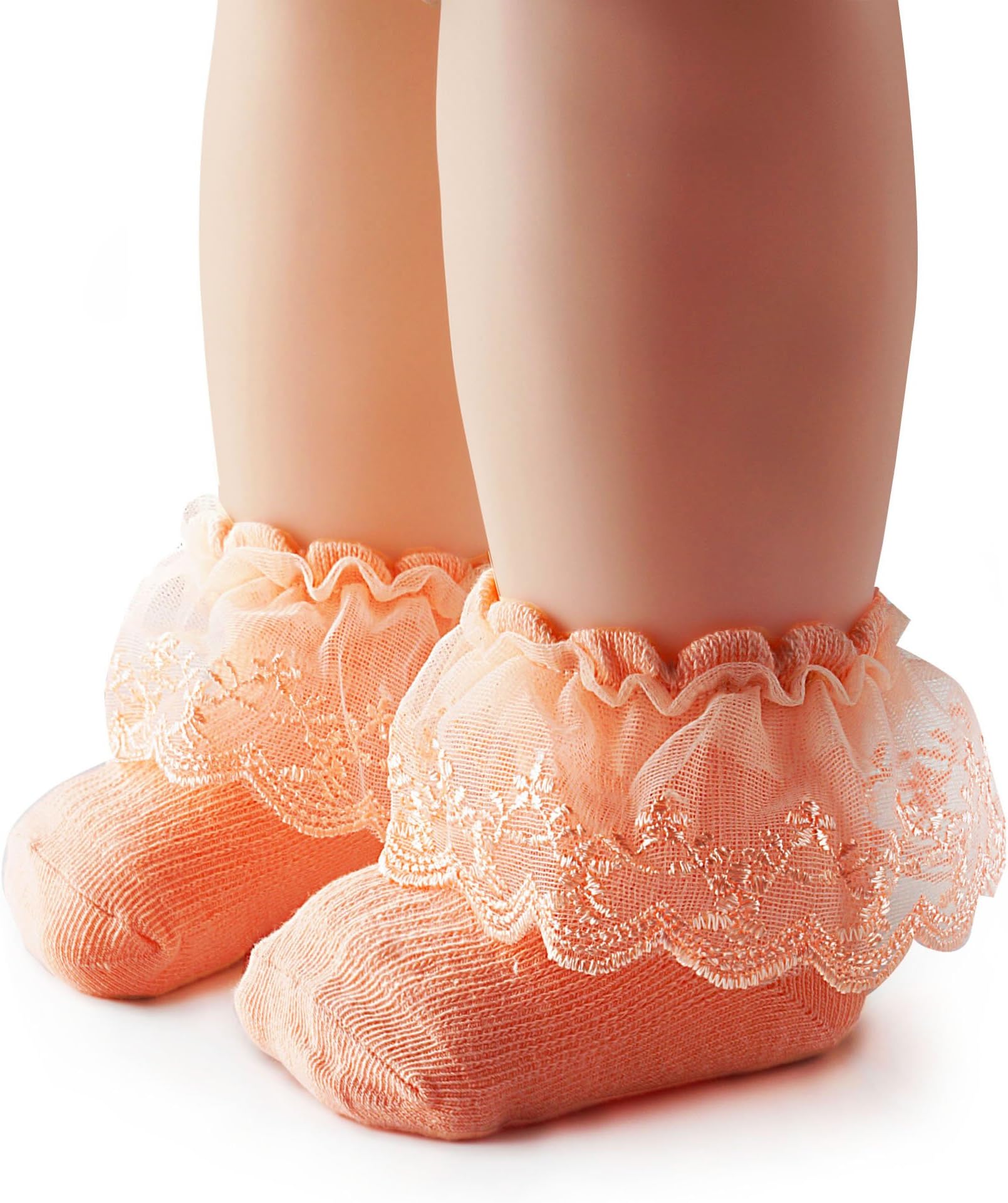 BabaMate 3 Pairs Baby Girls' Princess Lace Socks - Baby Newborn Dress Socks - White/Green/Orange