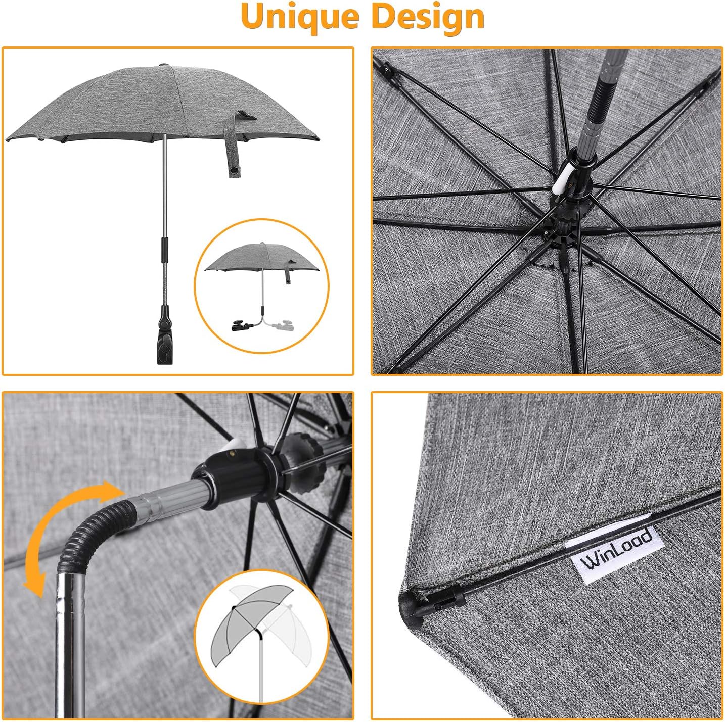 Winload Pushchair Parasol, Universal Pram Umbrella with 50+ UV Protection - Image 4