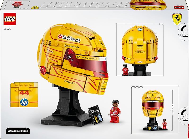 Editions Scuderia Ferrari HP Lewis Hamilton Helm - F1 Merchandise - Ausstellungsmodell Bausatz mit sammelbarer Minifigur - Geschenk für Jungen ab 14 Jahren und Erwachsene Motorsportfans - 43022