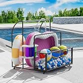 tenouaai Pool Float Storage, Metal Pool Storage Bin with Rolling Wheels, Outdoor Pool Organizer for Floaties, Noodles, Life Vests, Beach Balls (33.4*37.7*36.8)