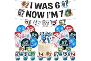 6 7 Birthday Decorations, 6 7 Meme Themed Decorations Set Includes Funny Happy Birthday Banner, Large Cake Topper, 12 Cupcake