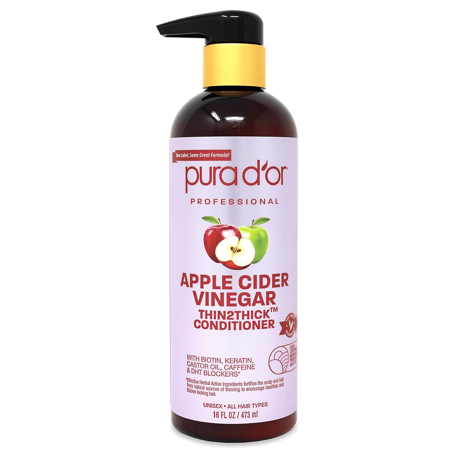 Amazon Com Pura D Or Apple Cider Vinegar Thin2thick Conditioner With Biotin Keratin Caffeine Castor Oil Key Active Ingredients For All Hair Types Men And Women 16 Fl Oz Beauty