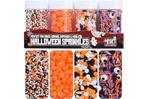 PURBOT Halloween Sprinkles, 11.3oz 4 Types Edible Halloween Cake Decorations, Candy Eyes Pumpkin Orange Black White Purple Sprinkles for Baking Cupcake Cookies