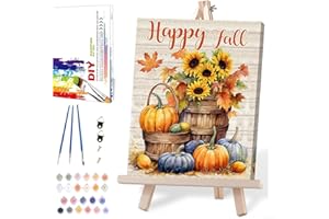 MIRCVSH Happy Fall Paint by Numbers for Adults with Framed Canvas-with Wooden Easel,Pumpkins Paint by Number on Canvas,DIY Painting Kits with Brushes Nice Gift Box for Home Wall Decor(12x16 Inch)