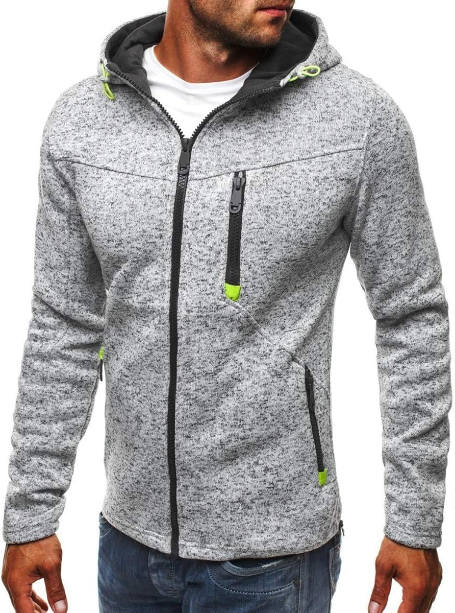 Herren Hoodie Mit Reißverschluss - Slim Fit Kapuzenpullover Mit Neon-Akzenten