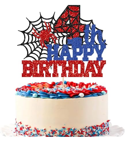 Spider Birthday Cake Topper & Cupcake Picks - 5-Piece Set, Black/Blue/Red, For Boys’ Parties - View #7