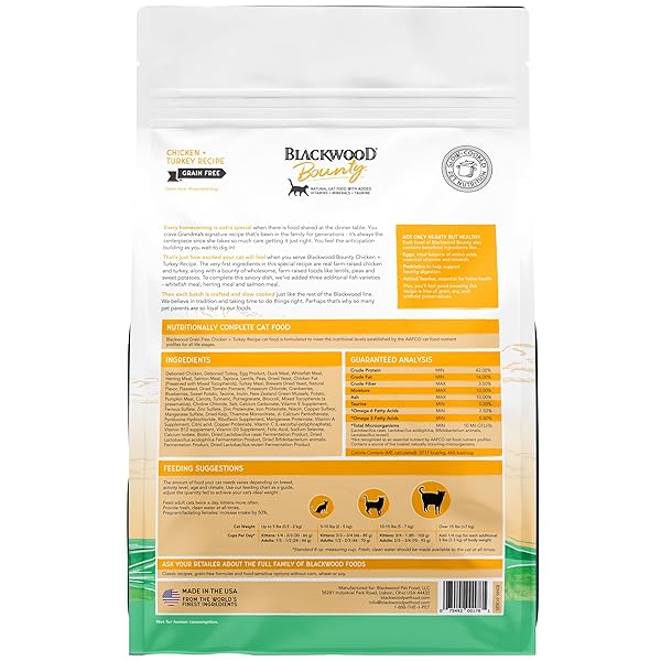 BLACKWOOD BOUNTY DRY CAT FOOD, CHICKEN & TURKEY RECIPE FOR ALL LIFE STAGES, 4.5 POUND BAG, HIGH PROTEIN, GRAIN FREE