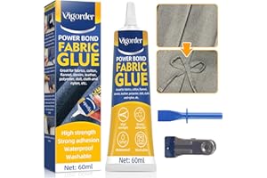 VIGORDER Fabric Glue Permanent, Fabric Glue for Clothing Permanent Washable for Clothes, Cotton, Denim, Leather, Polyester, Ideal for Quick Repairs, DIY Craft, Doll Accessories (60ml)