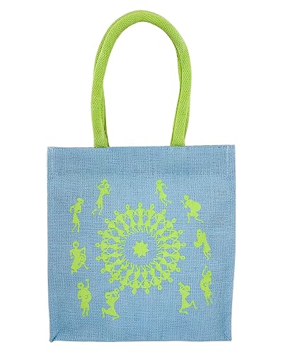 Utsav Kraft Shopping Luggage Jute Bag, Women hand bag, Ladies Hand bag, Grocery bag, Gift bag, Trendy jute bag, print designer jute bag, Lunch bag, Handbag for Ladies Girls, Fancy Jute Bag.- (Sky Blue, Green)