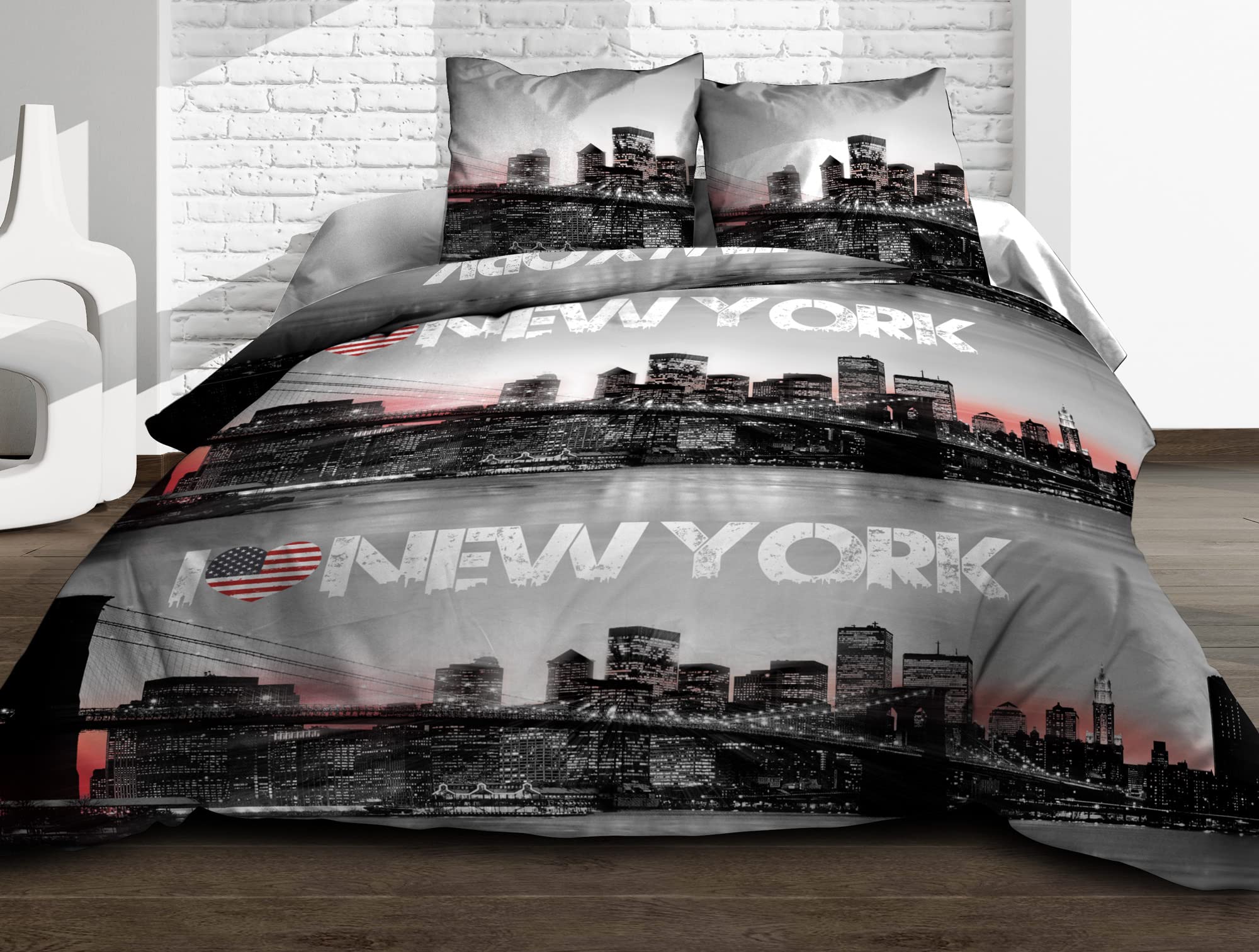 Le linge de Jules Flat Sheet and Fitted Sheet 140 x 190 cm + 2 T Pure Cotton 57 Thread Count New York