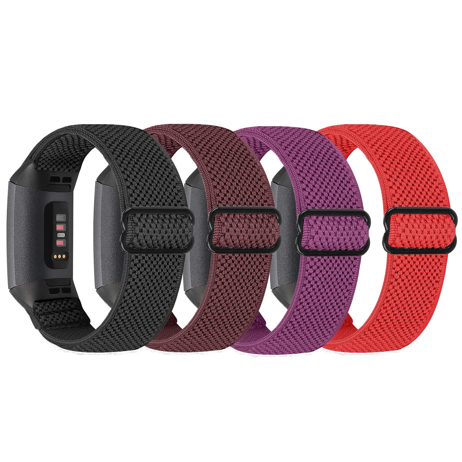 SHIJZWD 4 Pack Elastic Nylon Watch Straps - Compatible with Fitbit Charge 4/3, Adjustable Stretchy Sport Loop Band Replacement Wristband for Women & Men