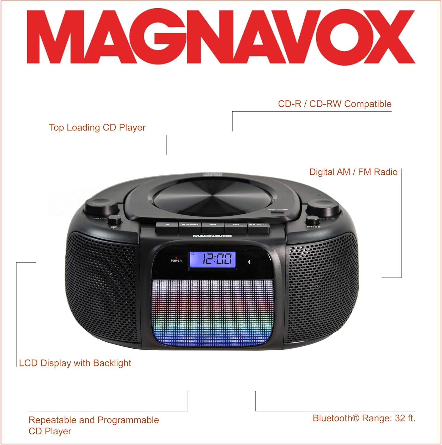 magnavox light up wireless boombox