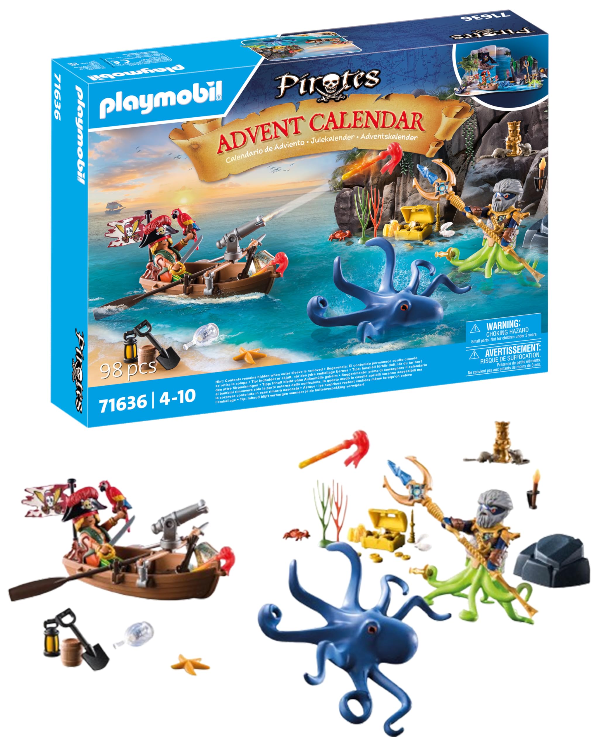 Playmobil 71636 Advent Calendar: Pirates, Countdown to Christmas, includes 24 doors to open each day in December, Christmas toy for children ages 4 years+