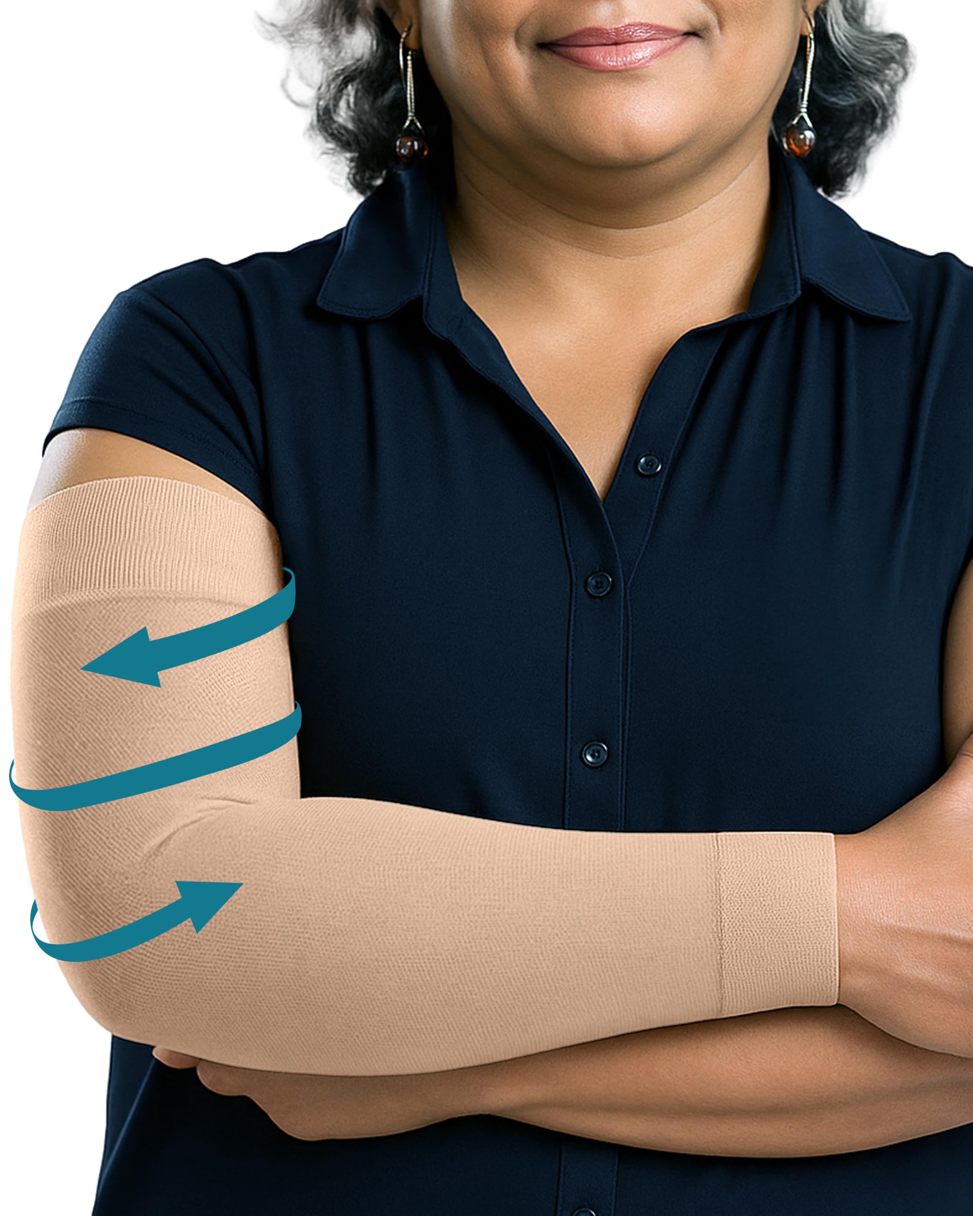 Photo 1 of KEMFORD Compression Lymphedema Arm Sleeves for Women - 15-20 mmHg, 1 Pair, Beige, XL - Medical Arm Brace for Swelling, Edema, Circulation