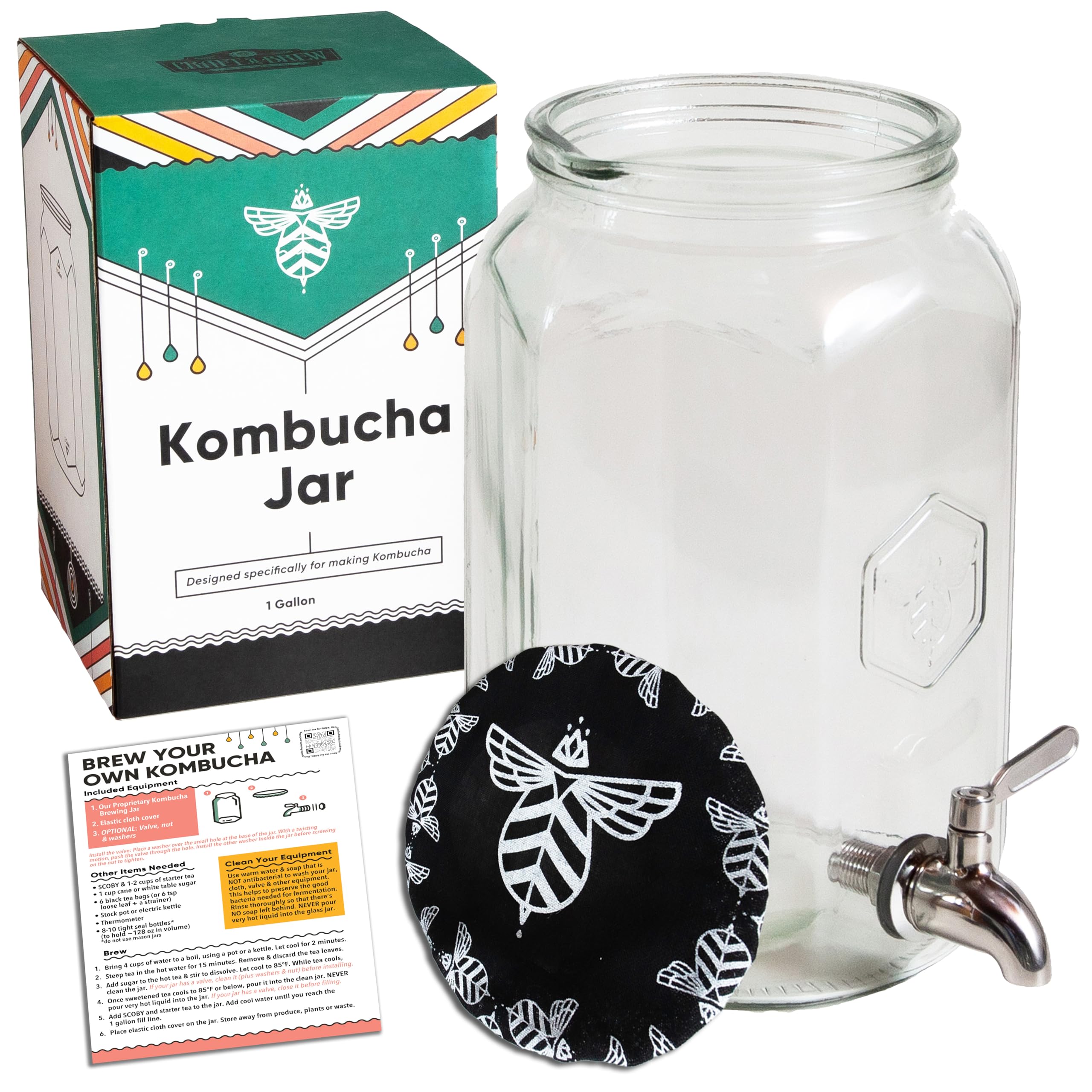 Photo 1 of Craft A Brew - Kombucha Jar with Dispensing Valve - For Kombucha Fermentation - Includes Custom Cloth Cover- Proprietary Design