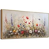 hyidecorart Boho Wall Art Living Room Canvas Wall Decor For Bedroom Farmhouse Garden Watercolor flowers Wall Paintings Room Pictures Artwork Office Decor Wood Framed Wall Art Mural Decoration