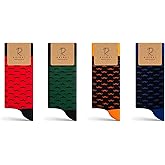RAFRAY Funky Moustache Socks for Men – Colorful Crew Dress Socks – Premium Soft, Breathable Cotton – Gift Box Set – 4 Pairs – Size US 7–11