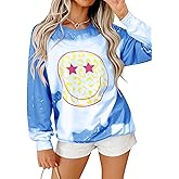 Ezcosplay Women Cute Face Sweatshirt Preppy Pullover Casual Long Sleeve Graphic Pullover Tops Shirts