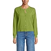 Lands' End Women's Cropped Fine Gauge Crew Neck Cardigan Sweater
