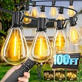 Sikitul 100FT Solar String Lights Outdoor Waterproof, 35+1 LED Solar Powered Lights with Remote Control, 3 Light Modes &amp; Dimmable, USB-C Charging for Patio, Backyard, Garden, Camping