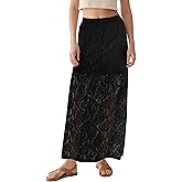 Urban CoCo Women's Elastic High Waisted Flowy A-Line Maxi Lace Skirt Summer Casual Long Skirts