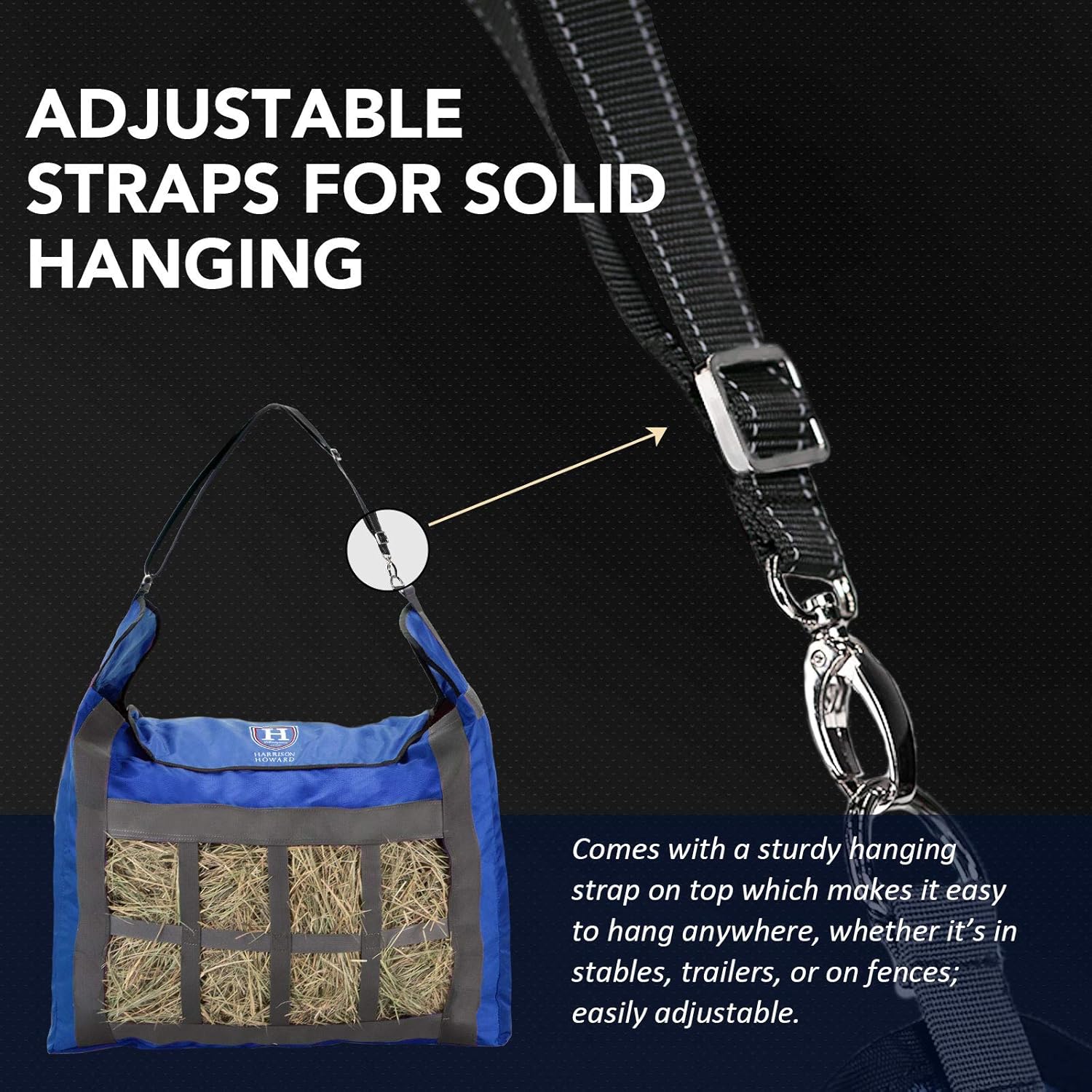 Harrison Howard Premium Durable Slow Feed Horse Hay Bags 1680D Oxford Cloth Heavy Duty Large Capacity Horse Feeding Bag-Champion Blue - Image 4