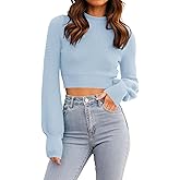 ZESICA Women's Spring Mock Neck Cropped Sweaters 2026 Long Sleeve Soft Ribbed Knit Pullover Jumper Tops