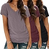 SUNBS 3 Pack V Neck T Shirts for Women Short Sleeve Tshirts Summer Casual Tops Loose Fit Basic Tees