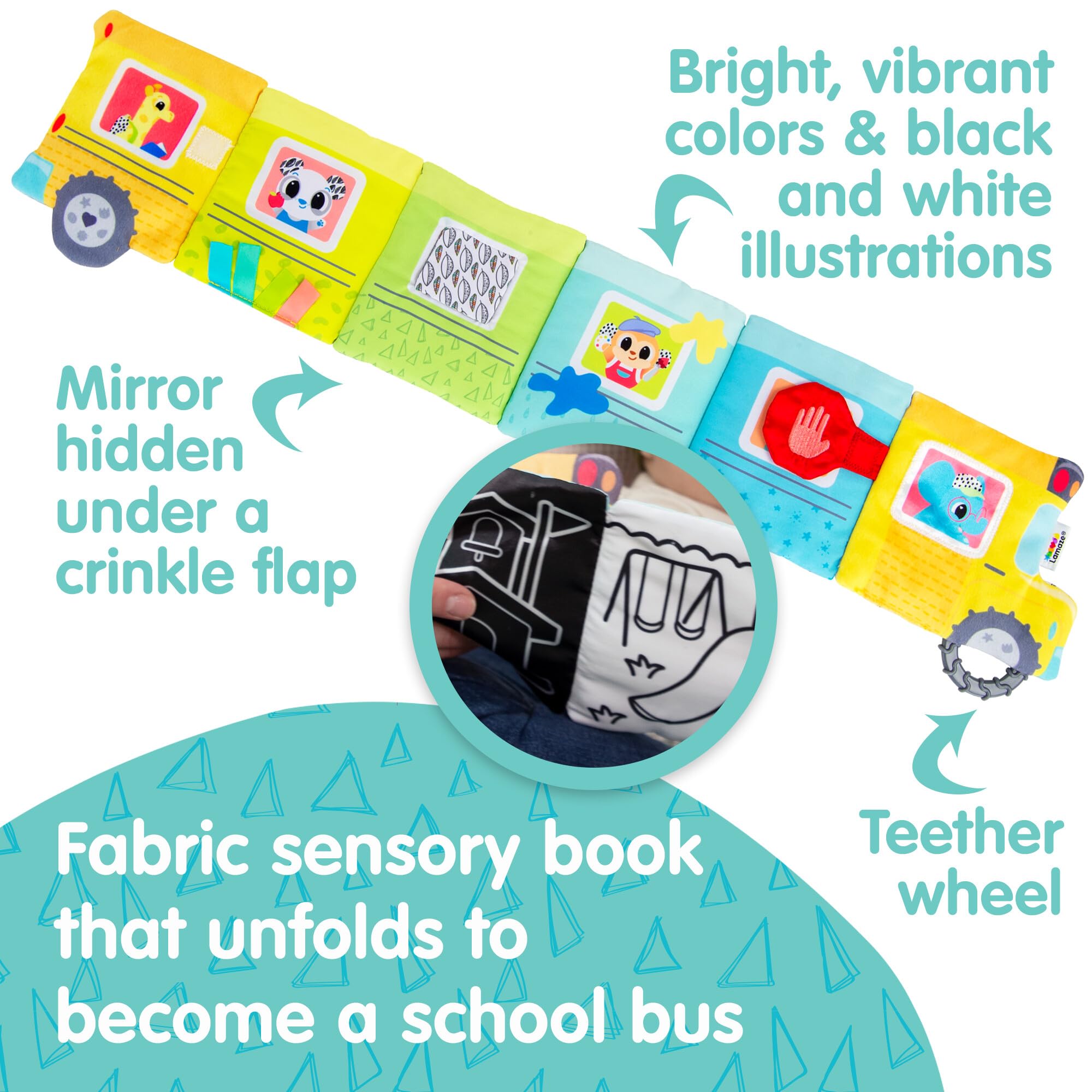 Lamaze Accordion Bus On-The-Go Baby Playmat - Includes Pictures, Baby Mirror - Crinkle Books for Babies - Developmental and Sensory Toys for Infants - Ages 6 Months and Up