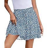 SimpleFun Womens Skorts Floral Ruffled Chiffon Flowy Shorts Summer Flared Mini Skirts