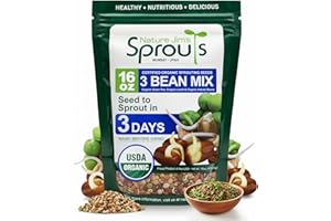 Nature Jims Sprouts 3 Bean Seed Mix - Certified Organic Green Pea, Lentil, Adzuki Bean Seeds for Planting - Non-GMO Vegetable Seeds - Resealable Bag for Freshness - Fast Sprouting Bean Seeds - 16 Oz