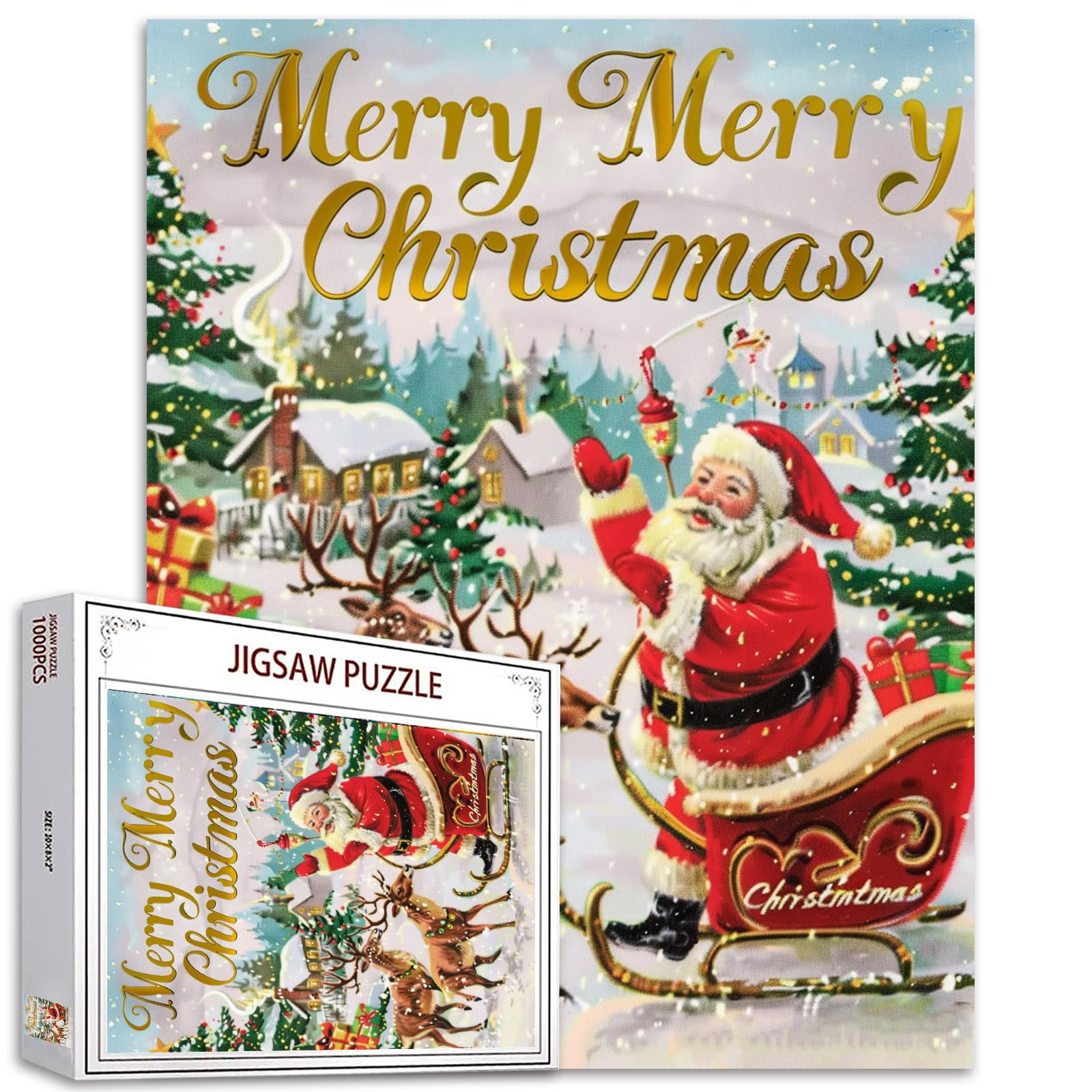 1000 Piece Jigsaw Puzzles for Adults Merry Christmas Tree Little Bell Red Box Snowmen Santa Claus Hat Puzzle Handwork Present Home Decor Gifts Family Puzzle Perfect for Game Nights
