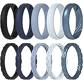ThunderFit Braided Classic Mix Women's Silicone Rings, 1.7mm Thick Rubber Engagement Rings - Braided and 4mm Classic Rings Combo