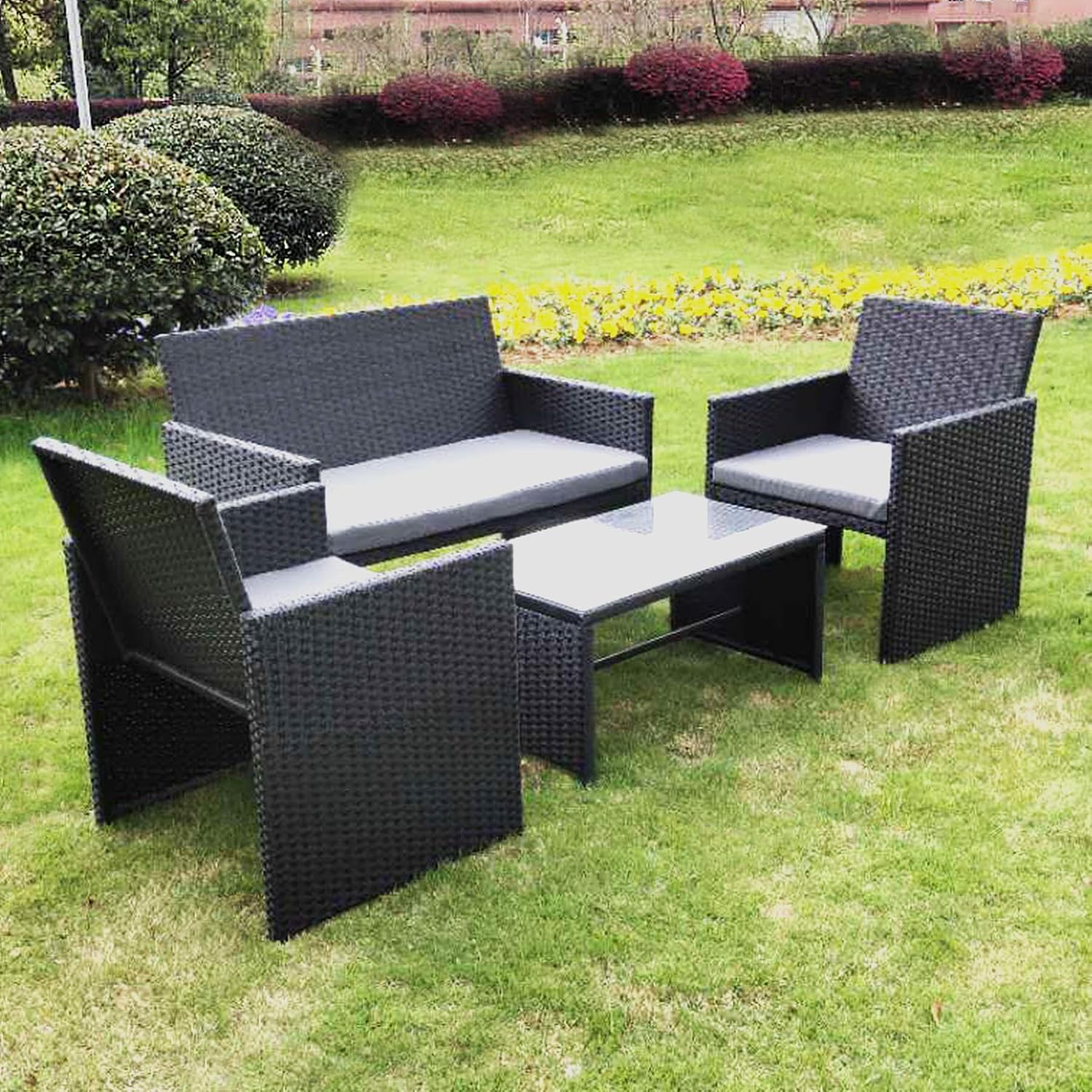 Olsen Smith 4 Piece Rattan Outdoor Garden Patio Furniture Set 1x Love Seat Sofa 2x Chairs 1x Table Black Amazon Co Uk Garden Outdoors