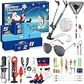 Fishing Advent Calendar 2025 for Men, 24 Days Christmas Countdown Fishing Lure Advent Calendars with Rod Holder, Landing Net, Fish Gripper, Hook, Bait - Christmas Gifts for Father, Husband, Boyfriend