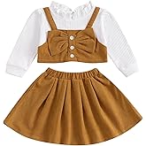 BeQeuewll Fall Winter Toddler Baby Girl Clothes Long Sleeve Ruffle Patchwork Top Corduroy Skirt Set Girls Dress 2pc Outfits