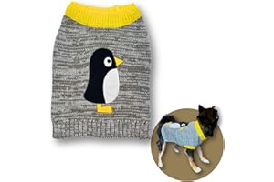 PAWCRATEAN Cute Sweater for Dogs and Cats Soft Flannel Pet Outfit Warm and Cozy Animal Hoodie Small to Large Pet Clothes for Halloween Parties and Everyday Wear (X-Large, Grey Pinguin)