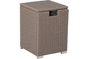 COSIEST Outdoor Hideaway Wicker Grey Tank Table for Gas Fire Pits, Hides Standard 20 Gallon 16-inch Propane Tank Cover