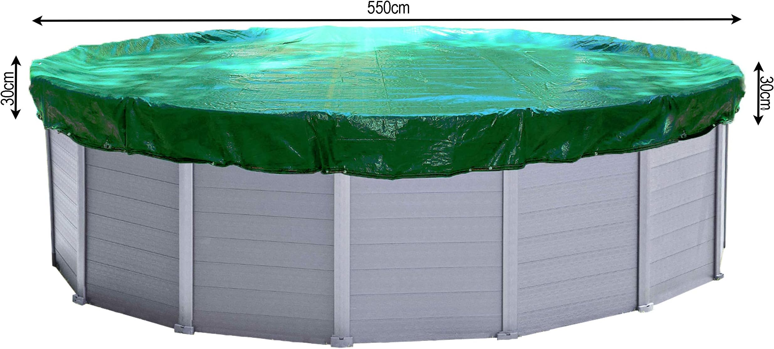 QUICK STAR Winter Swimming Pool Cover Round 180g/m² for Poolsize 500-550cm (18ft) Tarpaulin dimension ø 610cm Green