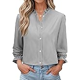 siliteelon Women's Plaid Button Down Shirts Long Sleeve Ruffle Collar Blouses Casual Cute Gingham Tops