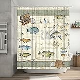 Tourrest Farmhouse Fishing Shower Curtain Cabin Fish Bathroom Shower Curtains Farmhouse Country Rustic Shower Curtain Waterproof Polyester Fabric 72 x 72 Inch, Fishing B1