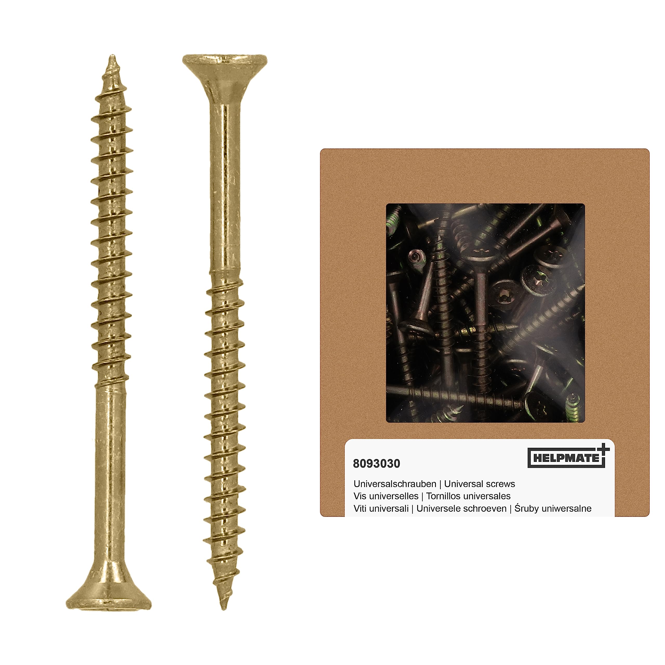 HELPMATE - Universal screws, countersunk head, 4.0x50, yellow passivated - 200 pieces Wood screws with T-drive and partial thread - Chipboard screws for indoor use and protected outdoor areas