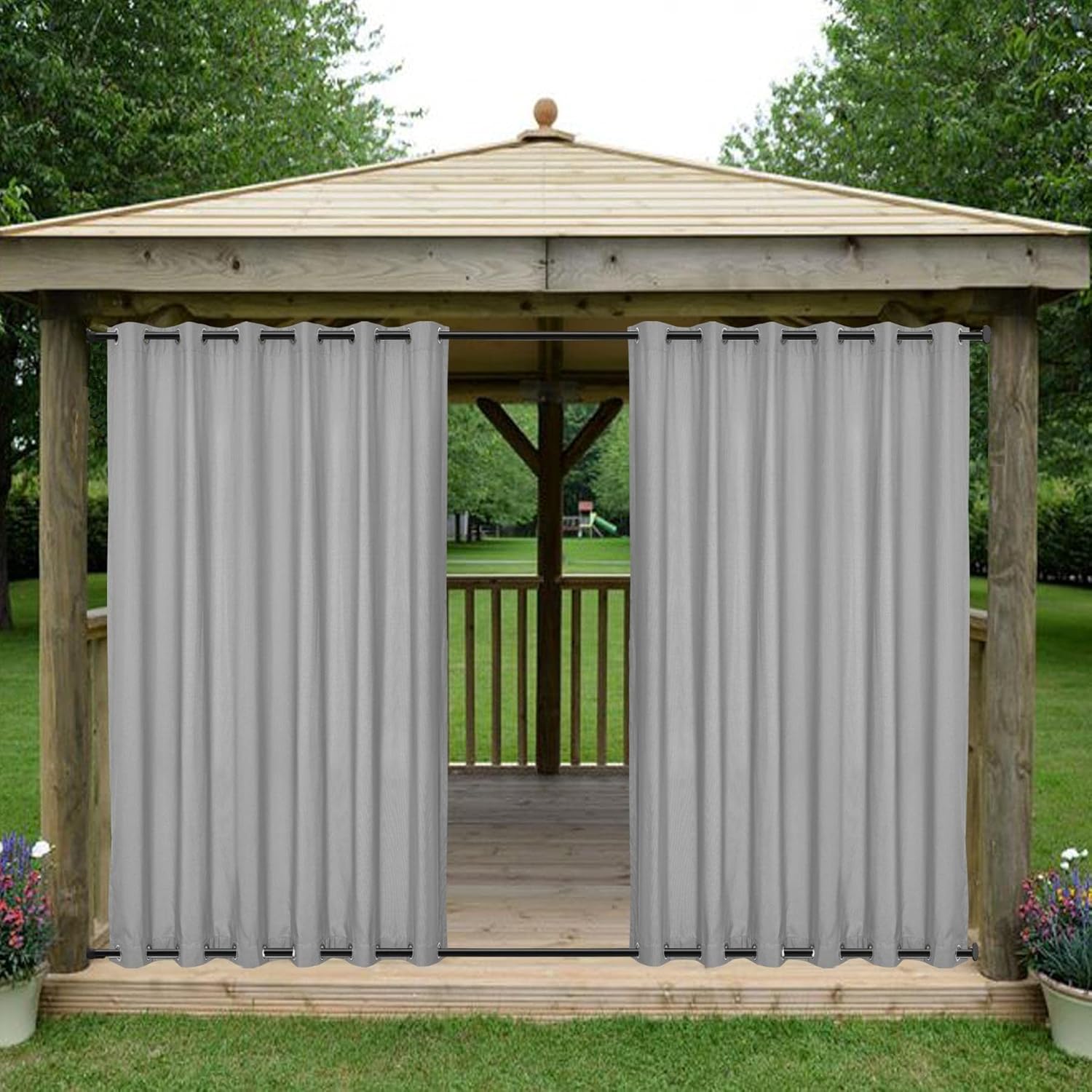 Outdoor Curtains - Frelement Patio Curtains Canvas Curtains with Rustproof Grommets Thermal Insulated Drapes Light Flitering Windproof Curtains Grommet Top and Bottom Drapes, 120