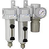 PneumaticPlus SAU330-N03G-MEP Three Stage Compressed Air Drying System - Particulate Air Filter, Coalescing Filter, Air Pressure Regulator Combo 3/8" NPT - Metal Bowl, Manual Drain, Gauge